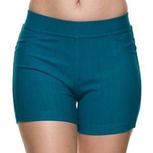 High Waist Faux Denim Jean Ponte Shorts | Teal